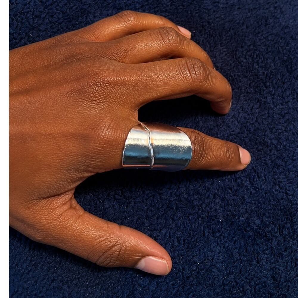 Wide Chunky Unisex Cuff Ring Silver Tone
